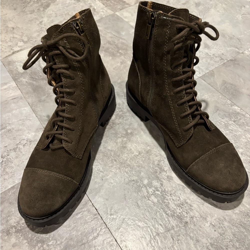 NWOT, Lucky Brand  Lace-Up Boots with side zippers